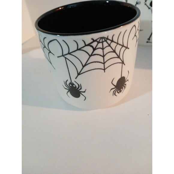 3 Halloween Skelton Mug/ Dancing Skeltons, Spiders,& Bats, Black White 16 Oz New - Picture 3 of 16
